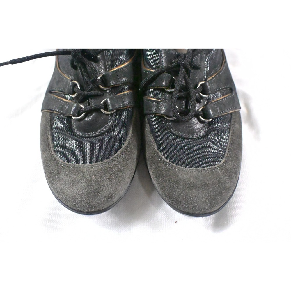 Sesto Meucci Pewter Metallic Suede Oxford Comfort Flats Lace Up Italy Sz 7.5 AA - Picture 2 of 11